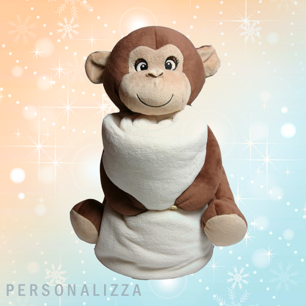 Peluche Scimmia con plaid personalizzato con foto - AcDigitale