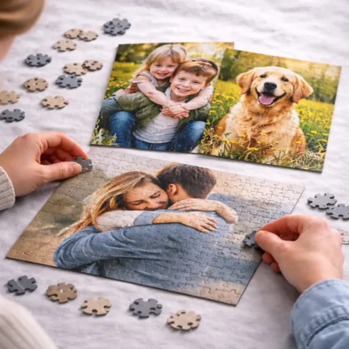 3 puzzle personalizzati 30x40 con foto in offerta con pezzi e mani